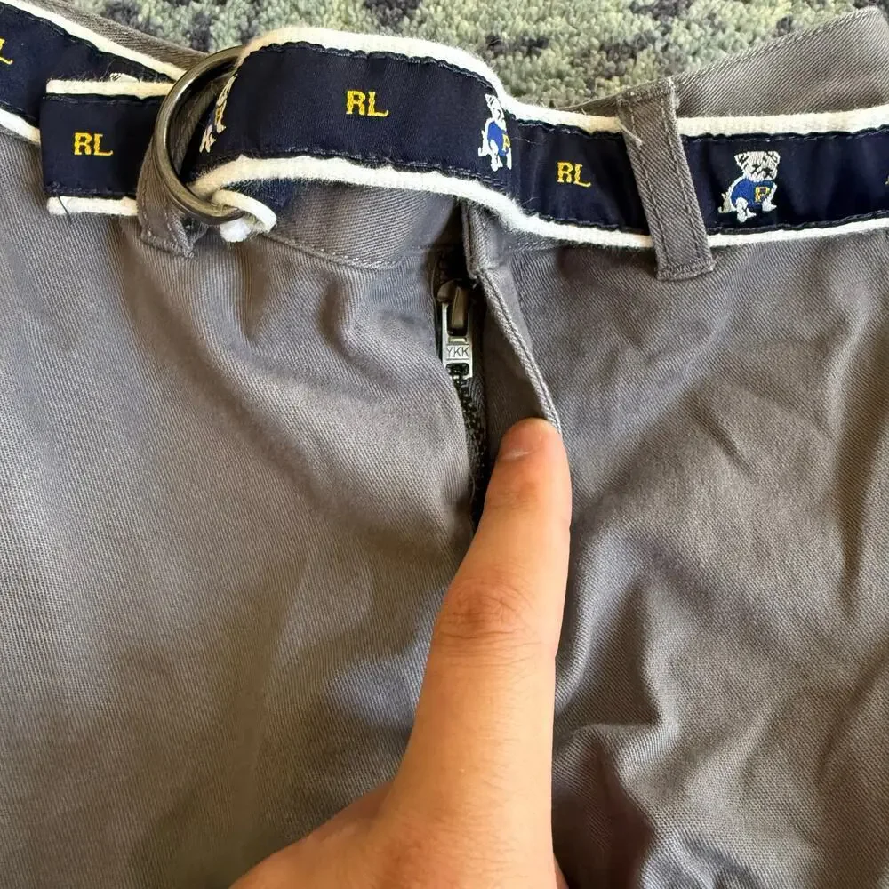 Ralph Lauren Baby Boy Faded Brown Belted Straight Leg Pants Preppy Sz 24M Bear